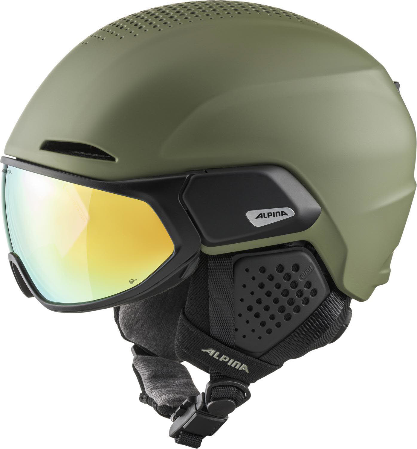 Alpina Alto Q-Lite Herren Skihelm Integriertes Visier grün