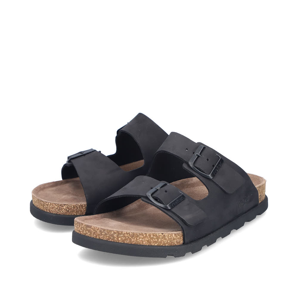 Rieker FSK Herren Sandalen Hausschuhe Pantoletten schwarz