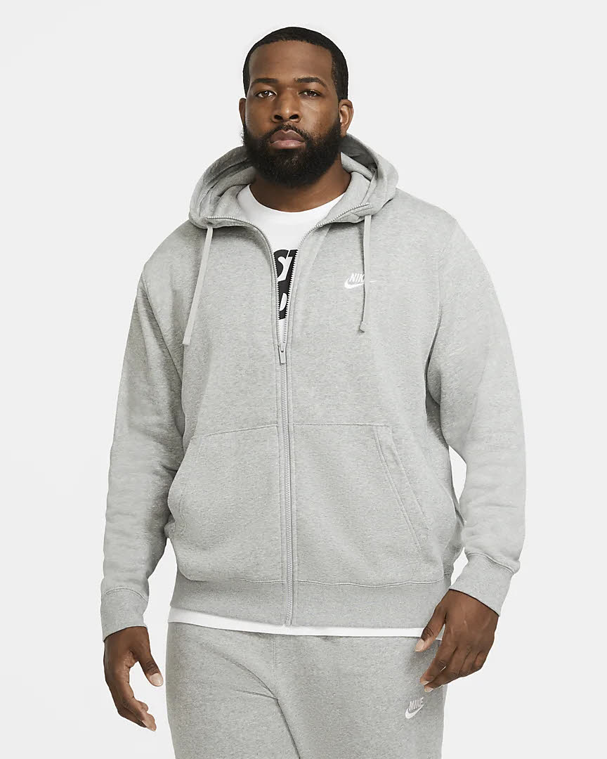 Nike M NSW CLUB HOODIE FZ BB Herren Sweatjacke Kapuzenjacke Sportweste grau NEU
