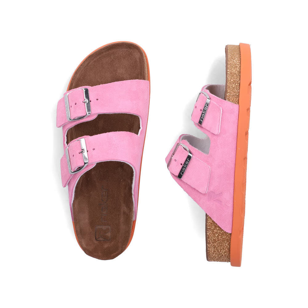 Rieker FSK Damen Pantoletten Hausschuhe rosa/orange