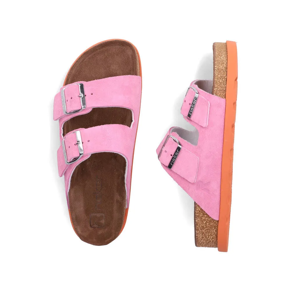 Rieker FSK Damen Pantoletten Hausschuhe rosa/orange