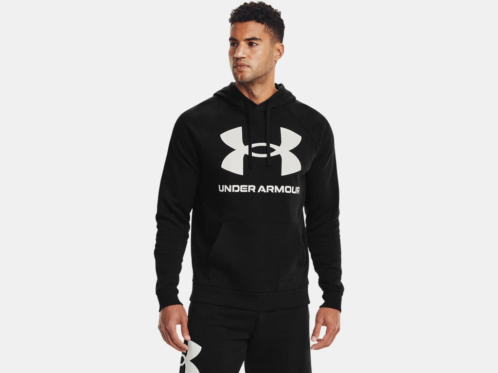 Under Armour UA Rival Fleece Big Logo HD Herren Hoodie Kapuzenpullover Schwarz NEU