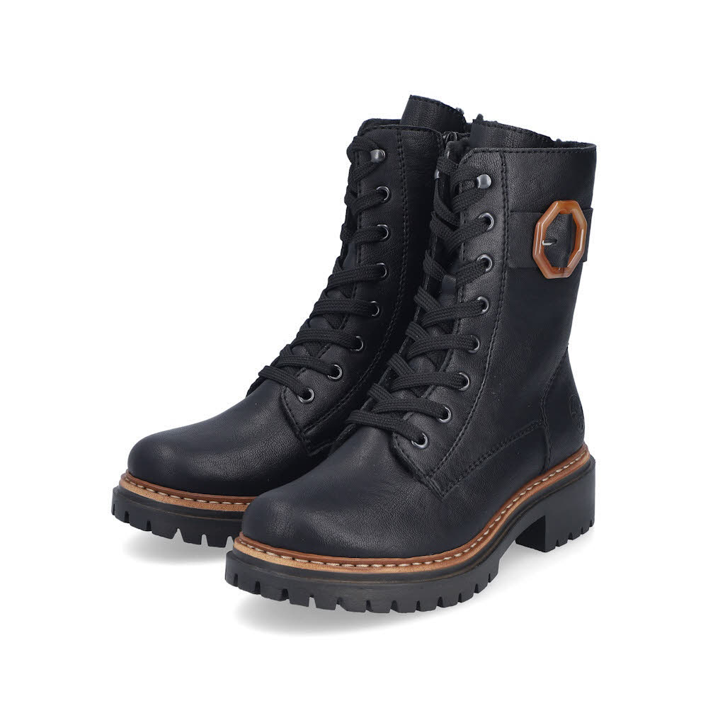 Rieker Damen Schnürstiefel Freizeitstiefel Stiefelette gefüttert schwarz