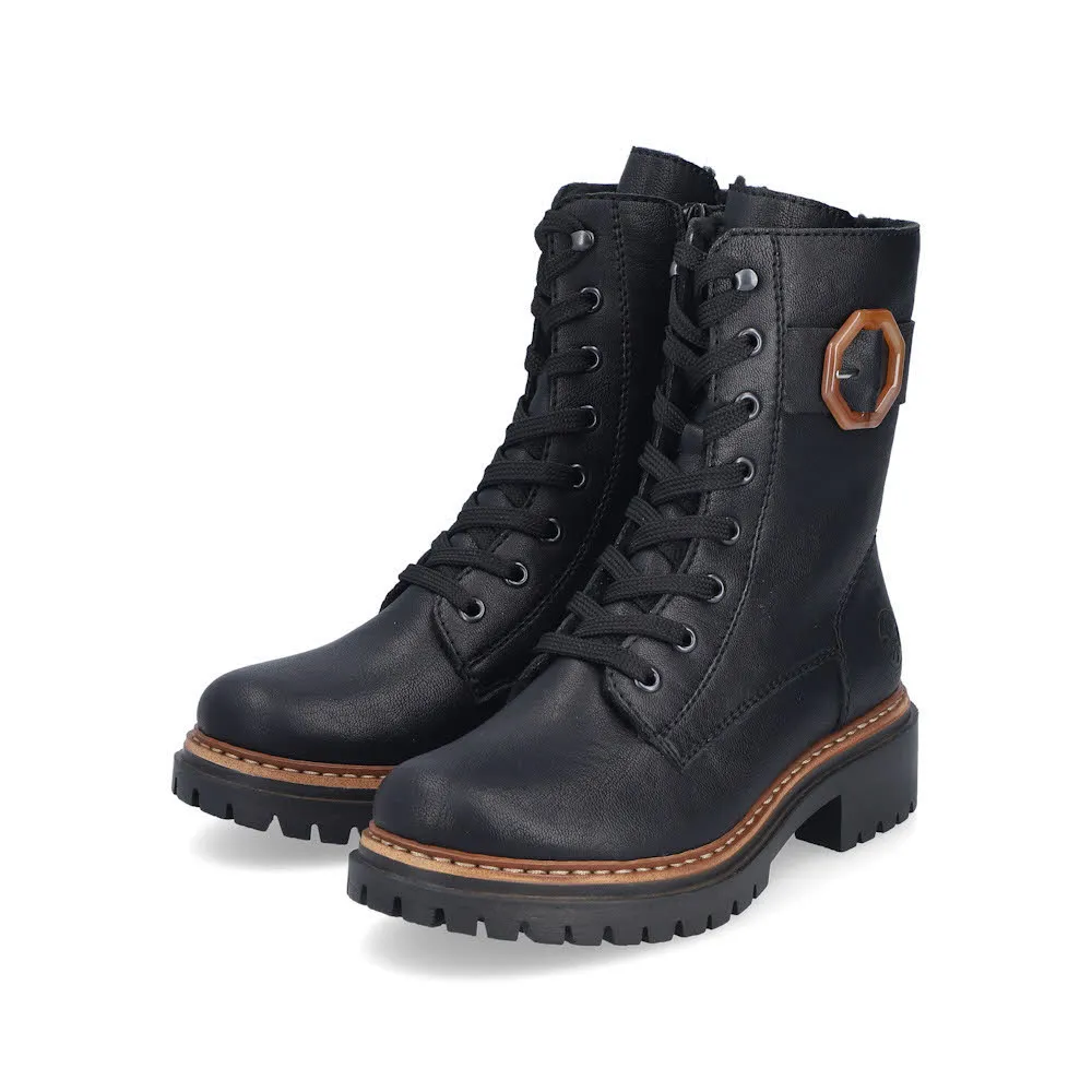 Rieker Damen Schnürstiefel Freizeitstiefel Stiefelette gefüttert schwarz