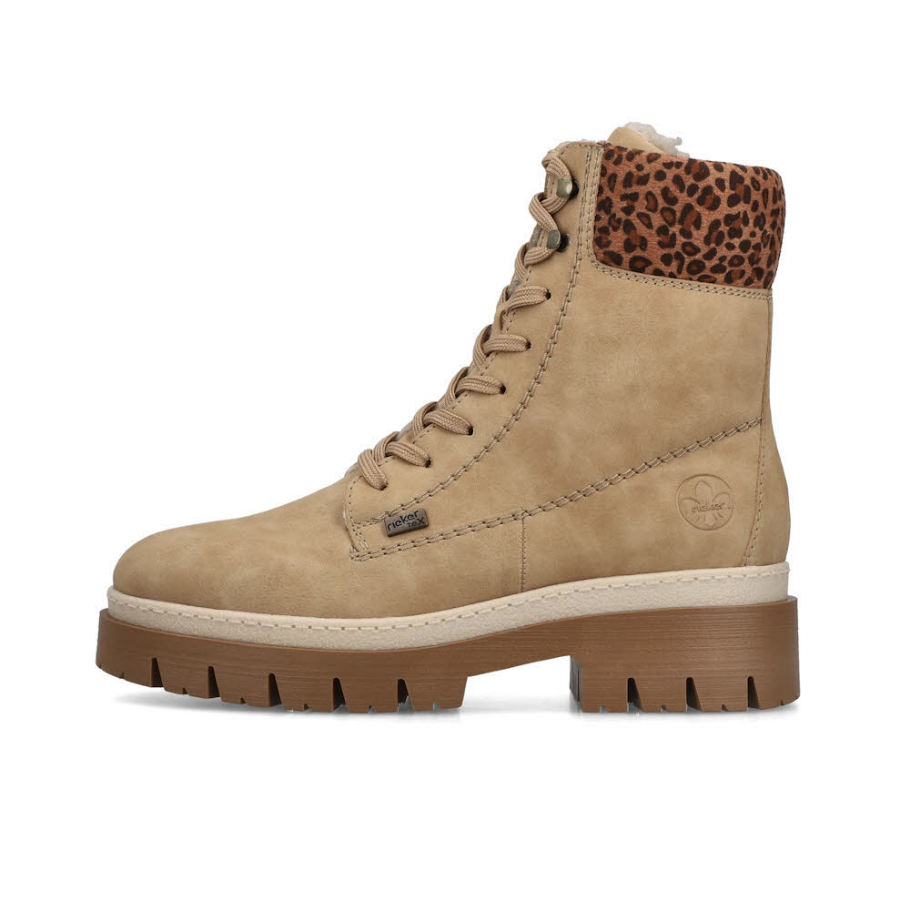 Rieker Schnürstiefel Damen Kurzstiefel Freizeitstiefel gefüttert beige