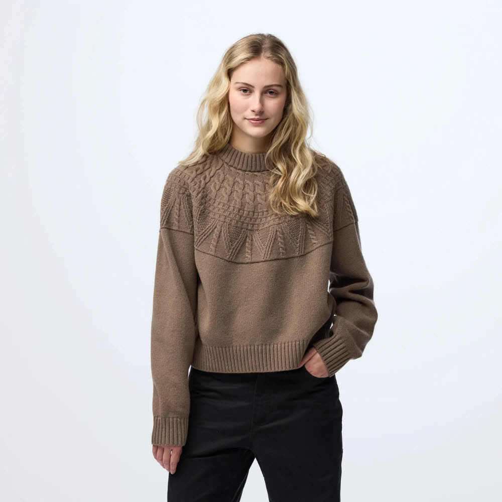 Fjällräven Övik Solid Jacquard Knit Damen Strickpullover Wollsweater braun