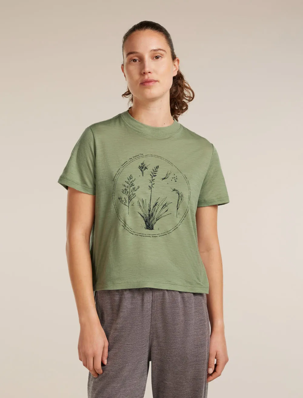 Icebreaker Merino 150 Tech Lite SS Crop Tee Seed Story Damen T-Shirt Funktionsshirt grün