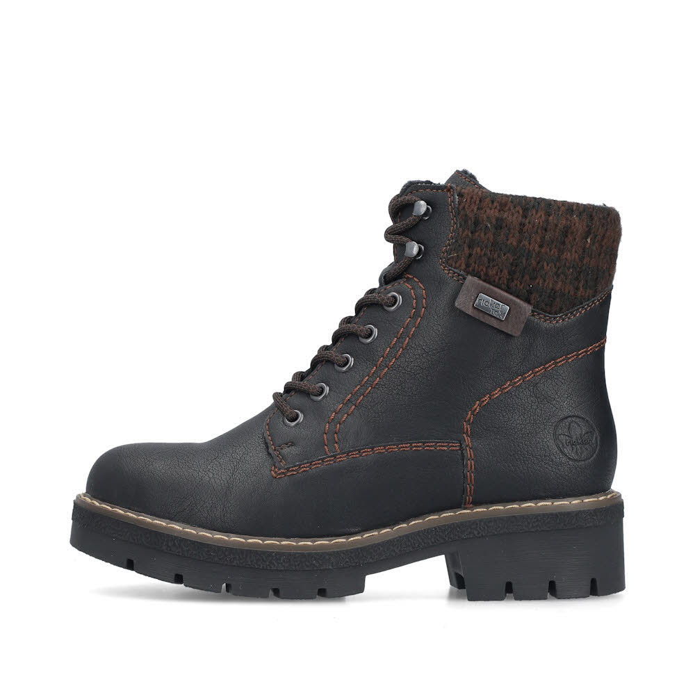 Rieker Damen Schnürstiefel Freizeitstiefel Stiefelette gefüttert schwarz