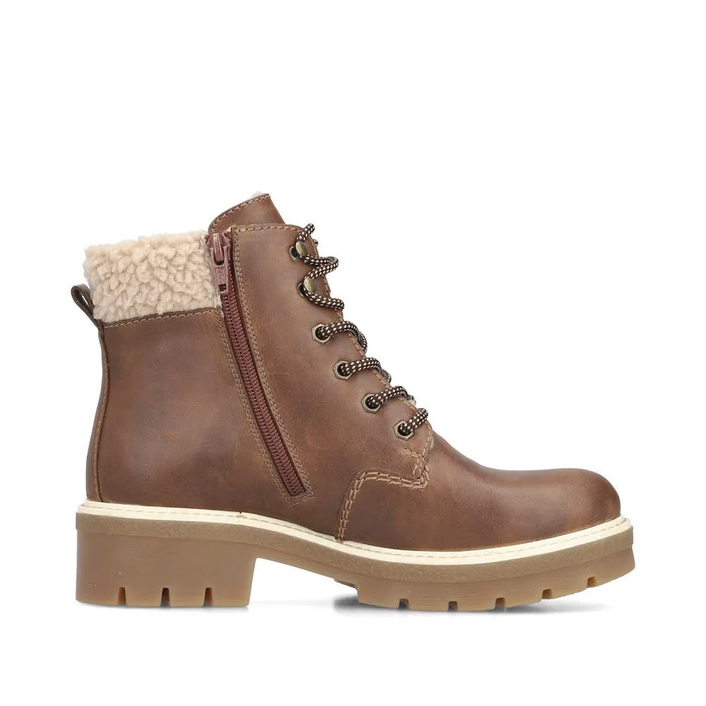 Rieker Damen Schnürstiefel Freizeitstiefel Stiefelette gefüttert braun