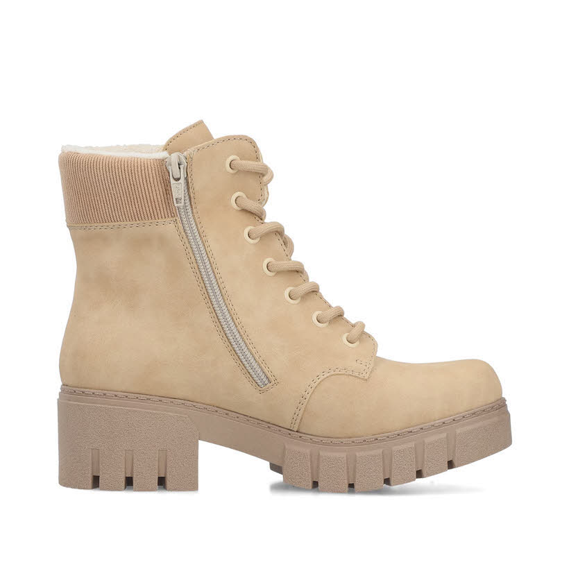 Rieker Biker Boots Damen Stiefeletten Schnürstiefel Kurzstiefel beige