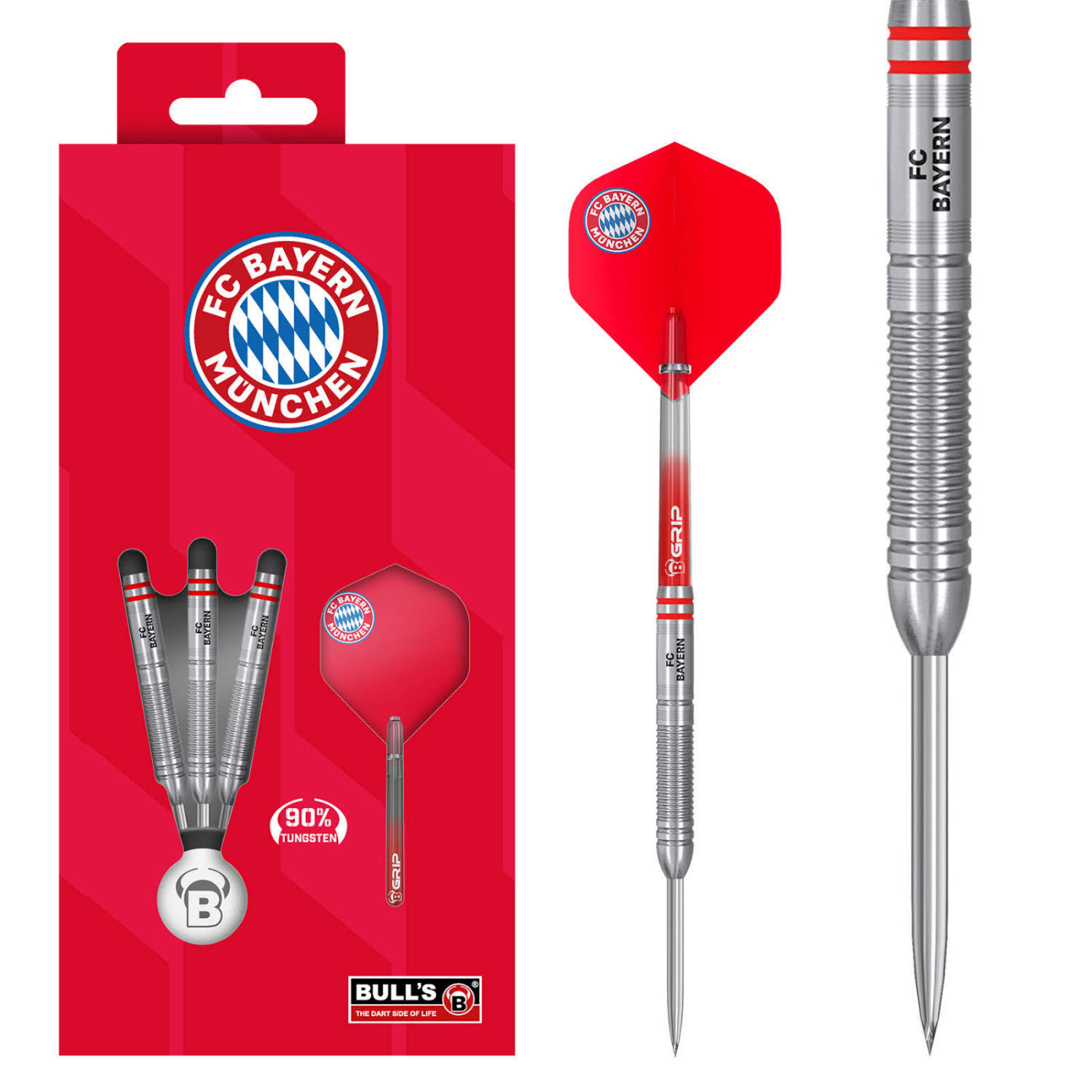 BULL'S FC Bayern München Steel Dart Dartpfeile 24 Gr. rot/silber