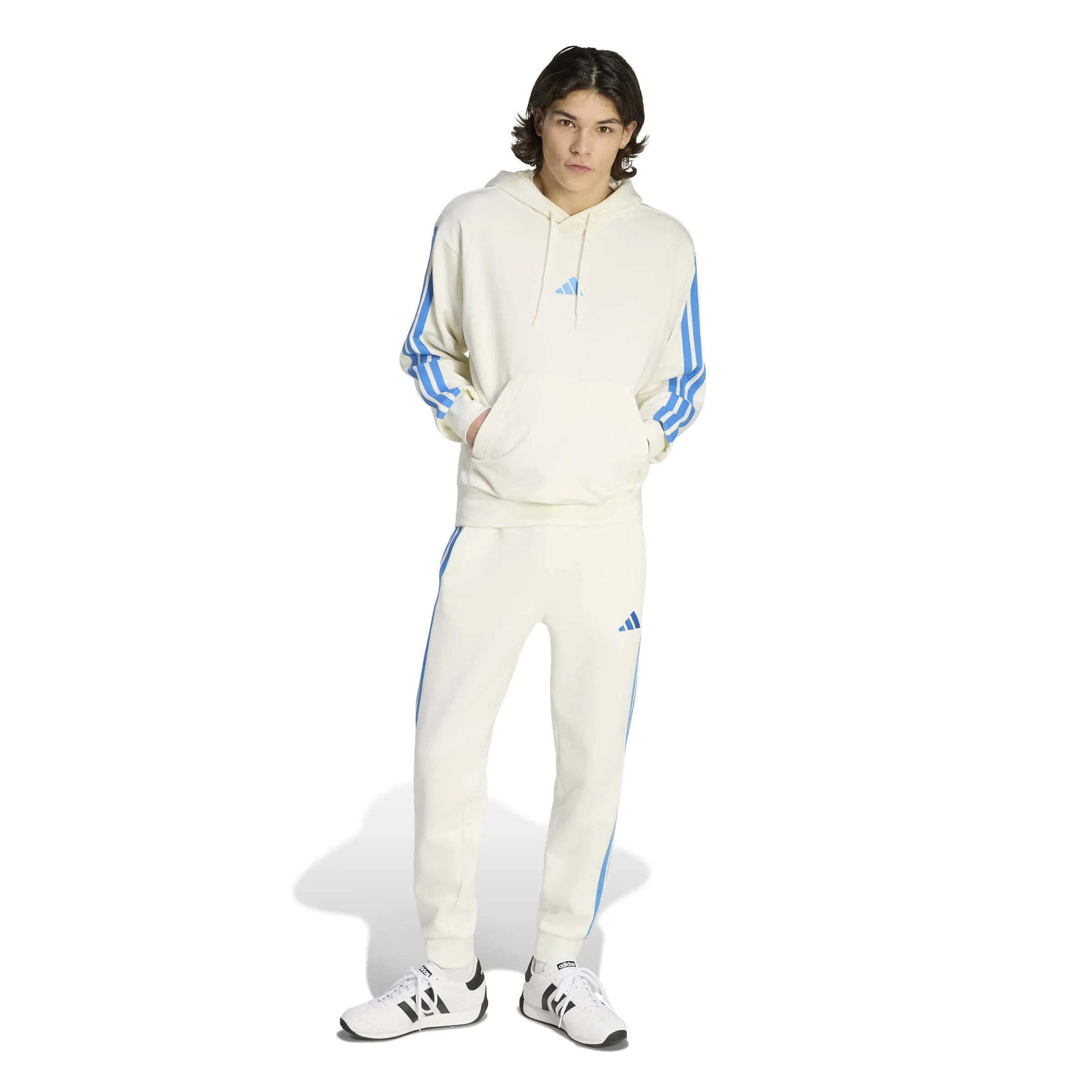 Adidas Essentials French 3-Stripes Herren Hoodie weiß/blau