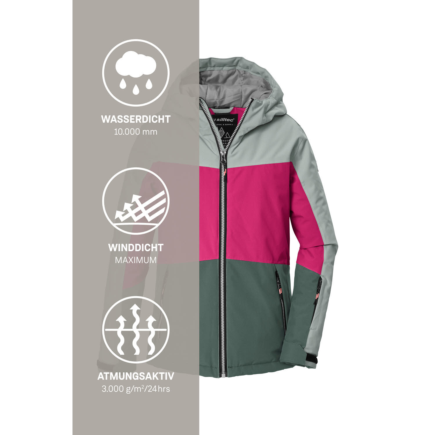 Killtec KSW 198 GRLS SKI JCKT Mädchen Skijacke Winterjacke sanftes salbei