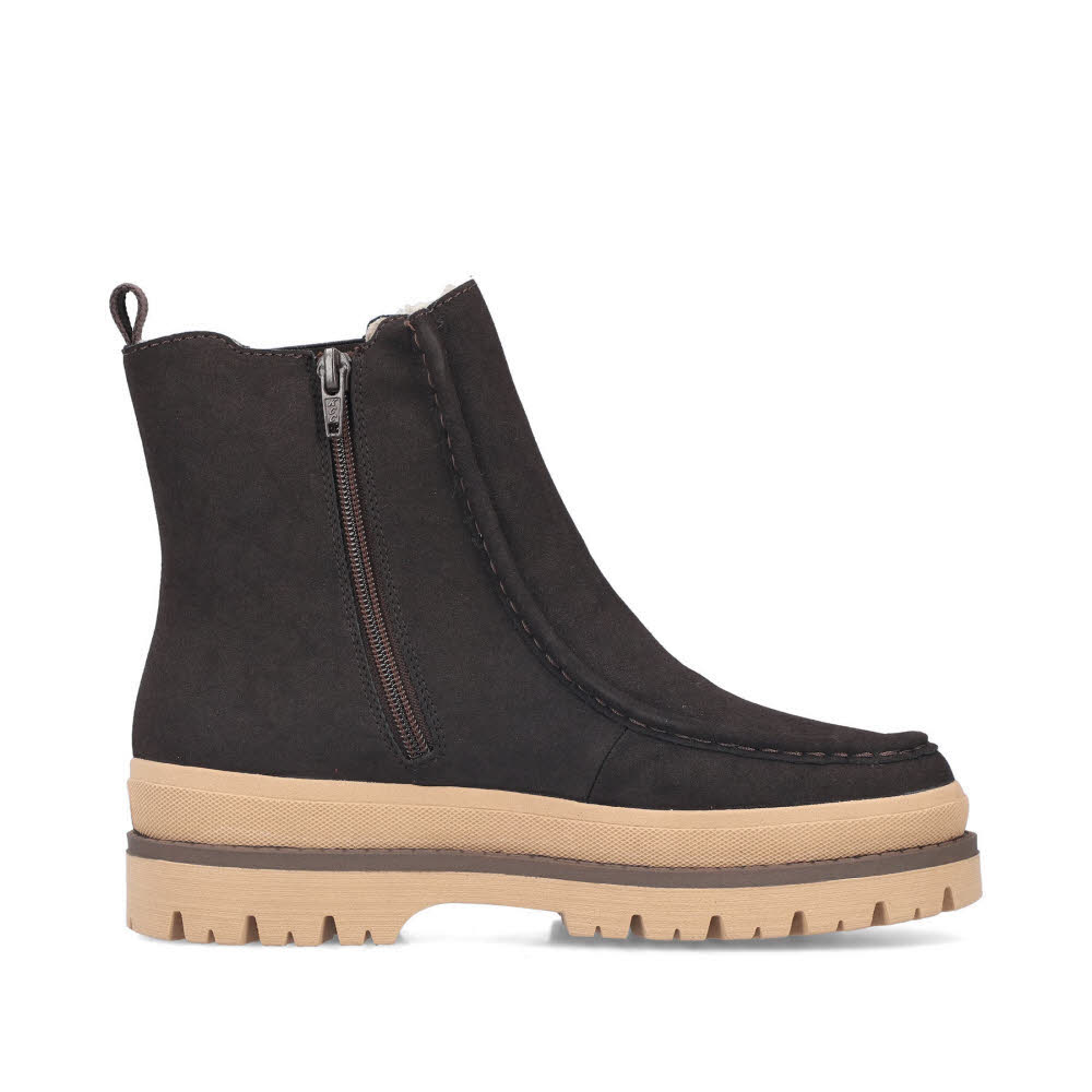 Rieker Chelsea Boots Damen Stiefelette Kurzstiefel Slipper gefüttert nougat/leinen
