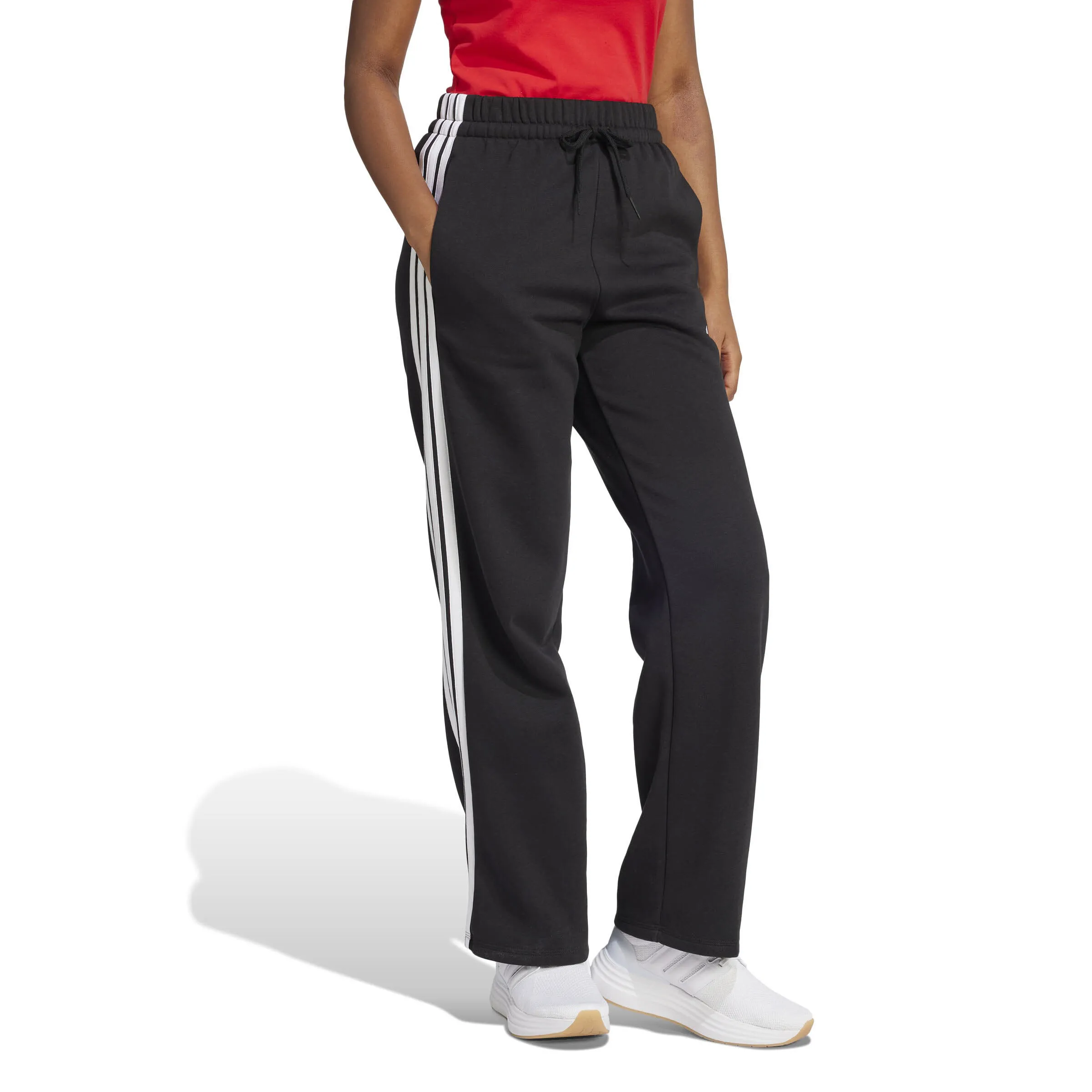 adidas Essentials 3-Streifen Open-Hem French Terry Hose Damen Freizeithose schwarz