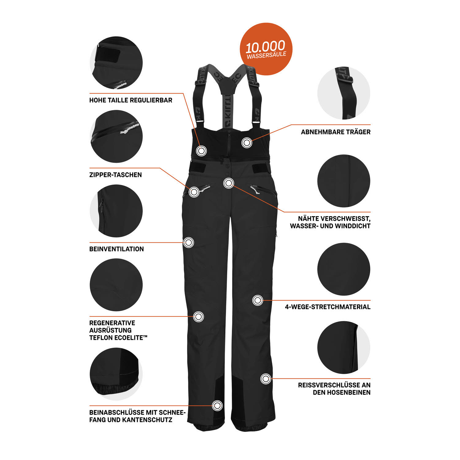 Killtec KSW 114 WMN SKI PNTS Damen Skihose Schneehose Trägerhose schwarz