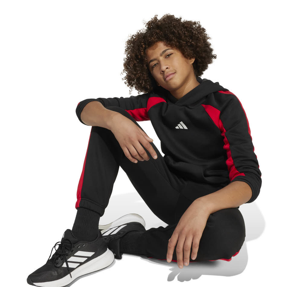 adidas Seasonal Essentials Colorblock Kinder Hoodie schwarz/rot