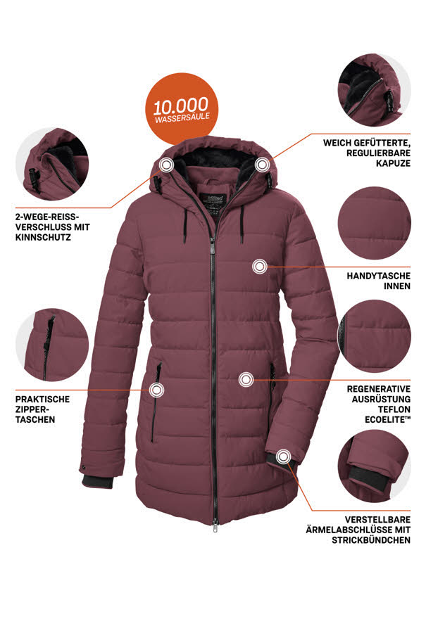 KILLTEC KOW 55 WMN QLTD PRK Freizeitmäntel Damen Steppparka dunkel mauve