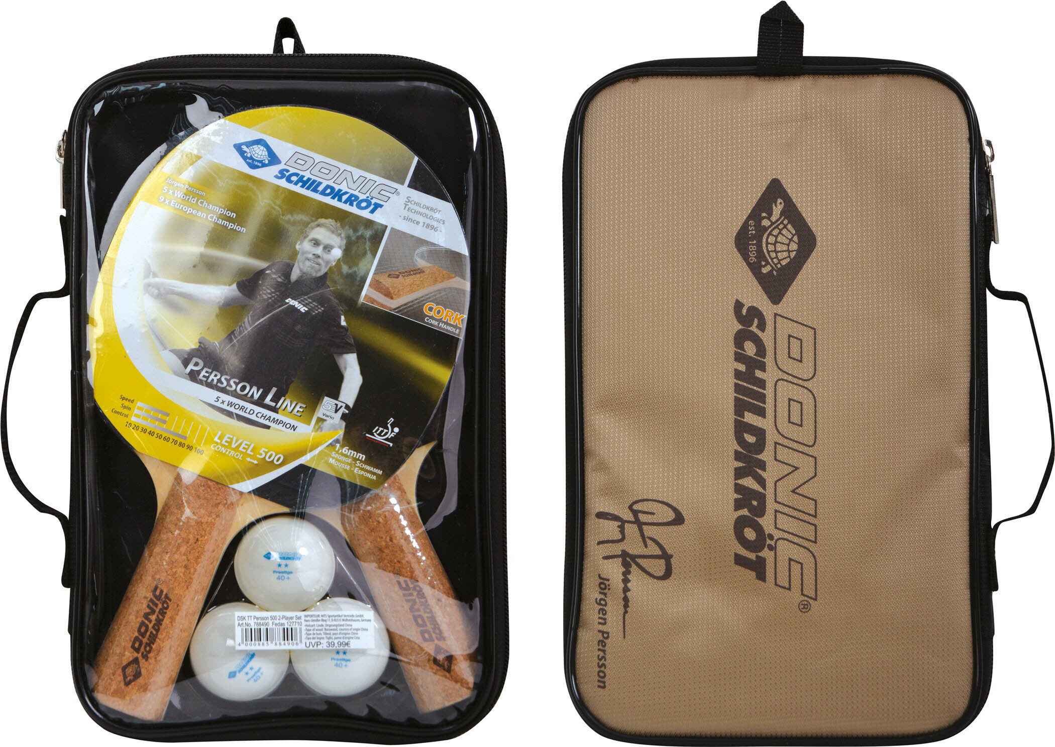 Donic Schildkröt Jörgen Persson Tischtennis-Set 2 Schläger 3 Bälle