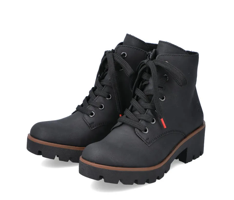 Rieker Damen Stiefelette Boots Schnürer gefüttert schwarz