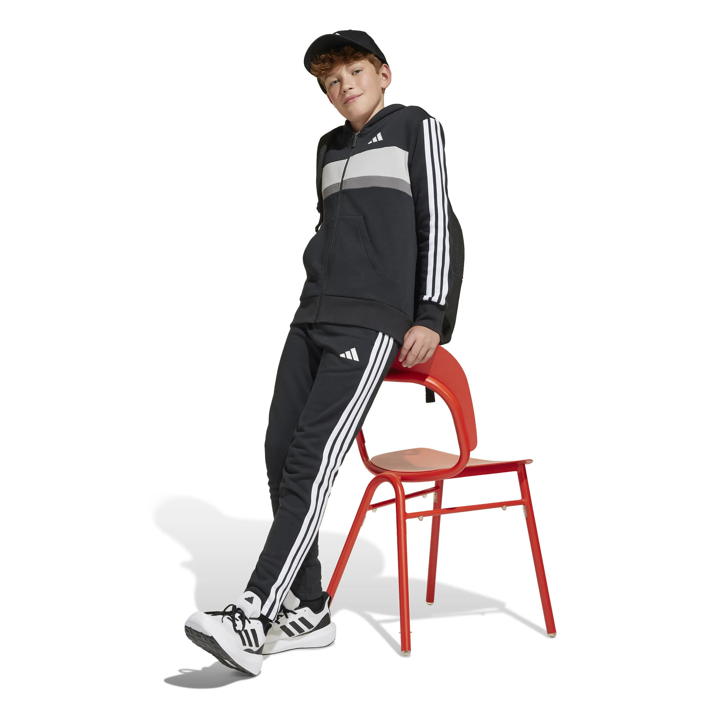 adidas J 3S Tib Fl Ts Kinder Trainingsanzug schwarz/weiß
