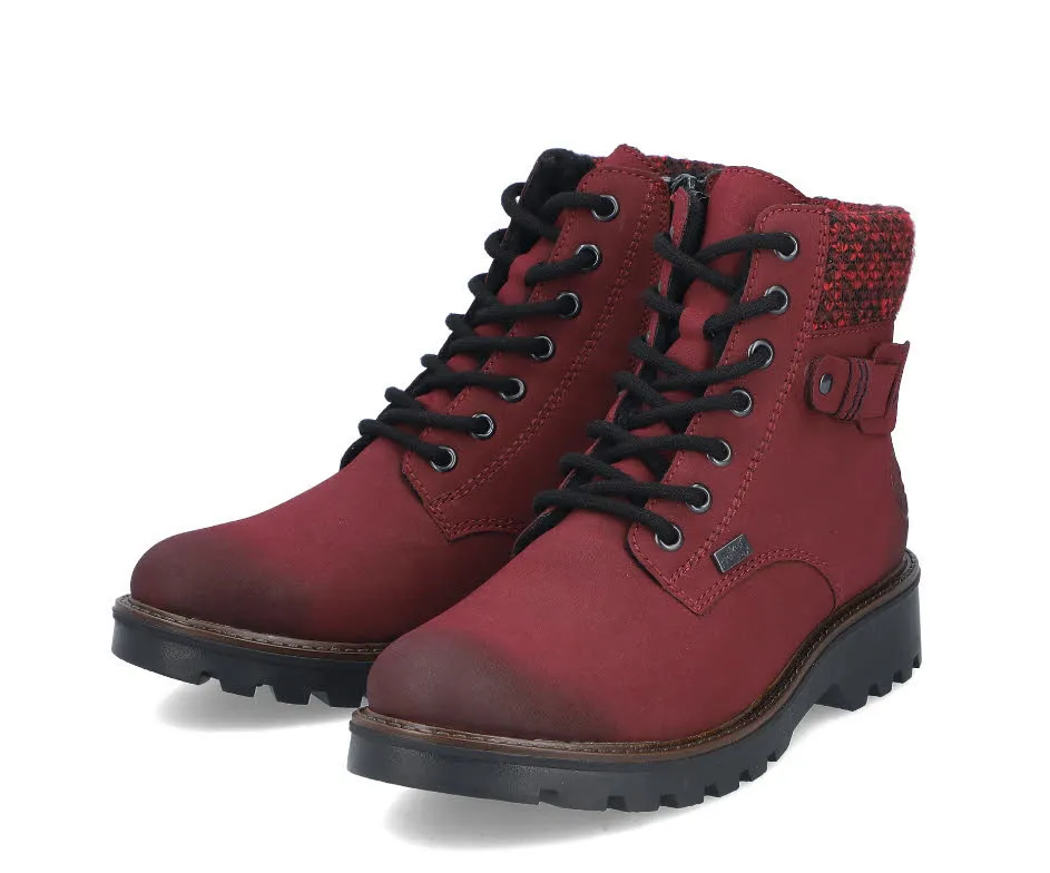 Rieker Damen Schnürstiefel Stiefelette Schnürer gefüttert rubinrot