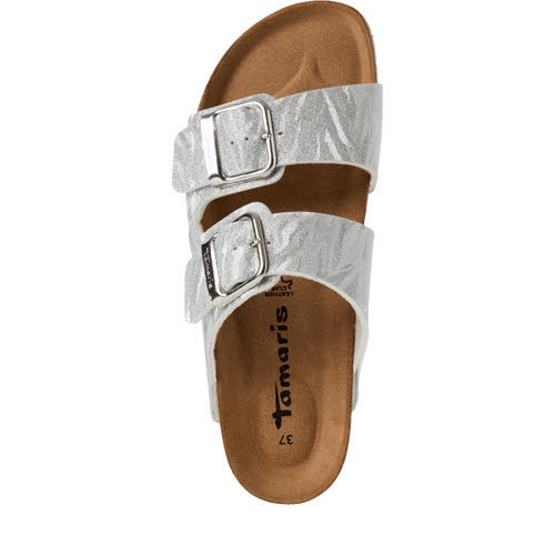 Tamaris Damen Pantoletten Hausschuhe silber grau