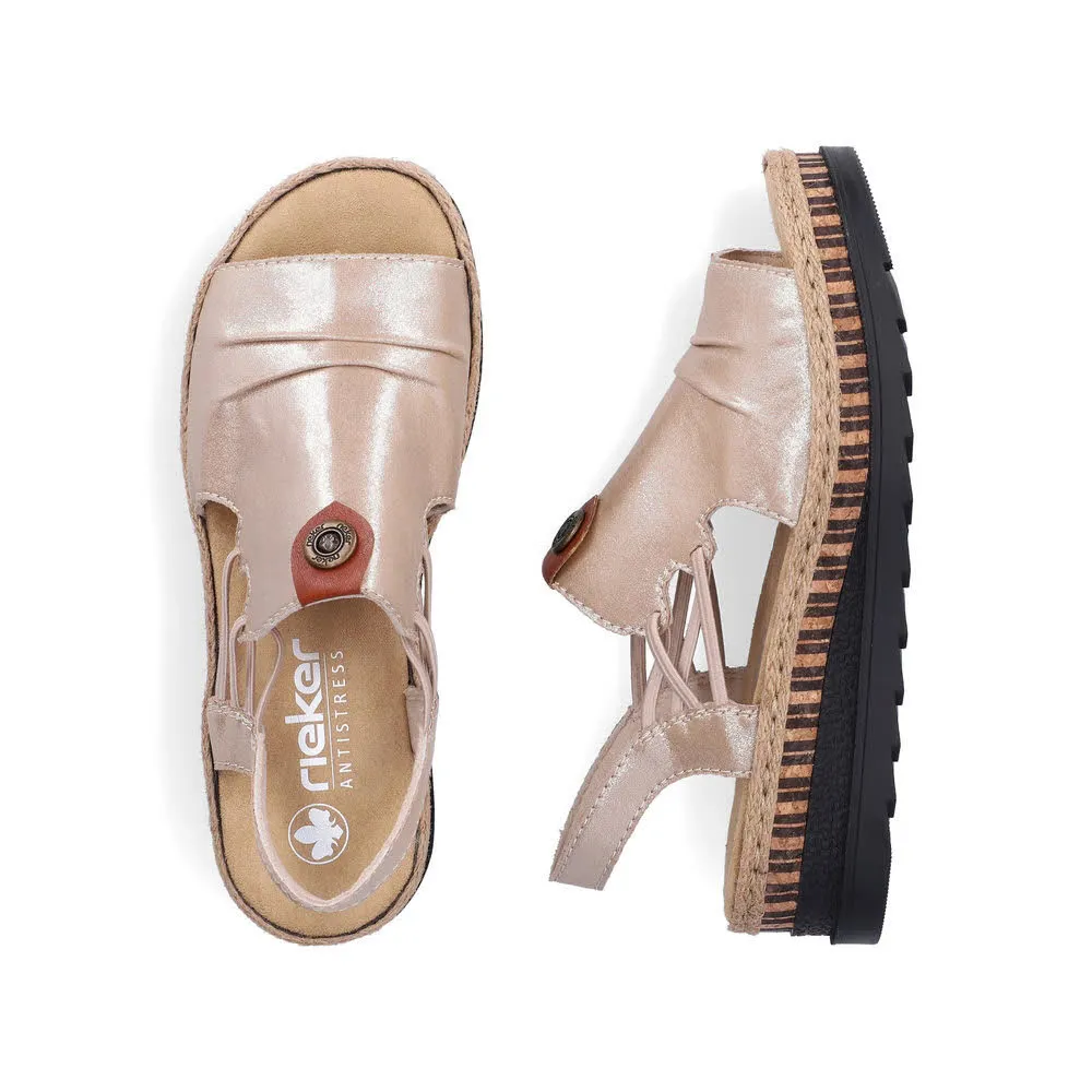 Rieker FSK Damen Sandalen Keilsandaletten Effektkunstleder beige