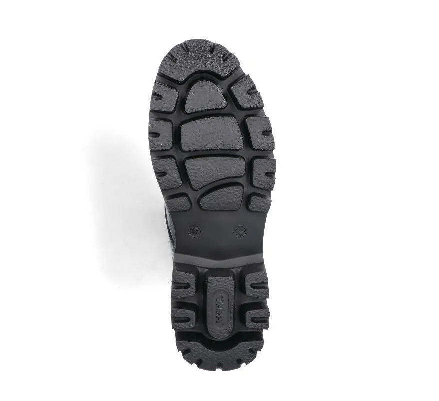 Rieker Damen Stiefelette Slipper gefüttert Biker Boots glanzschwarz