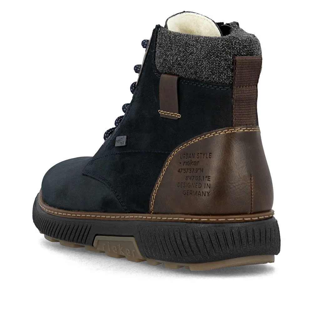 Rieker Herren Schnürstiefel Freizeitstiefel Stiefelette gefüttert dunkelblau