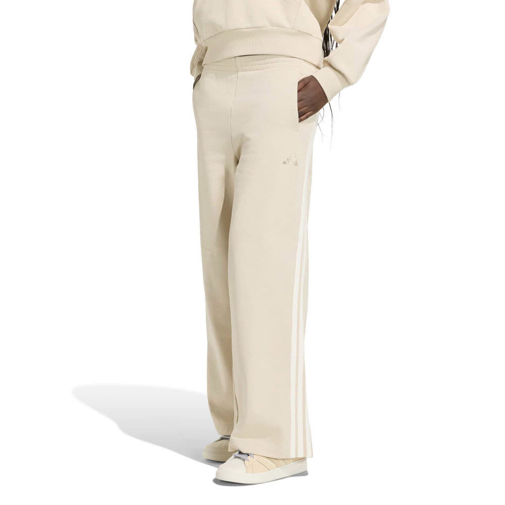 adidas KIT 3-STRIPES WIDE Damen Jogginghose Trainingshose Sporthose weit geschnitten beige