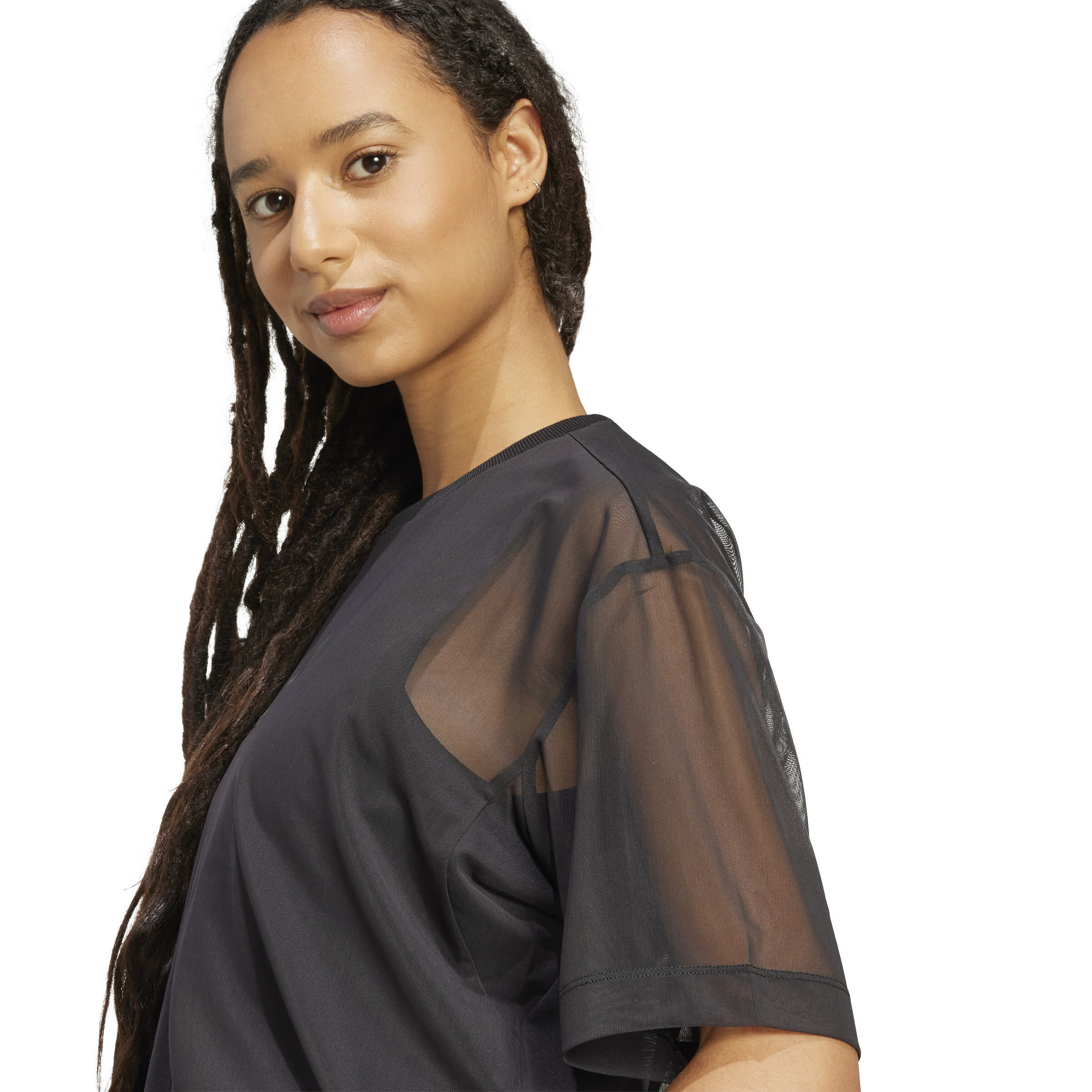 adidas Soft Lux Mesh T-Shirt Damen Freizeitshirt schwarz