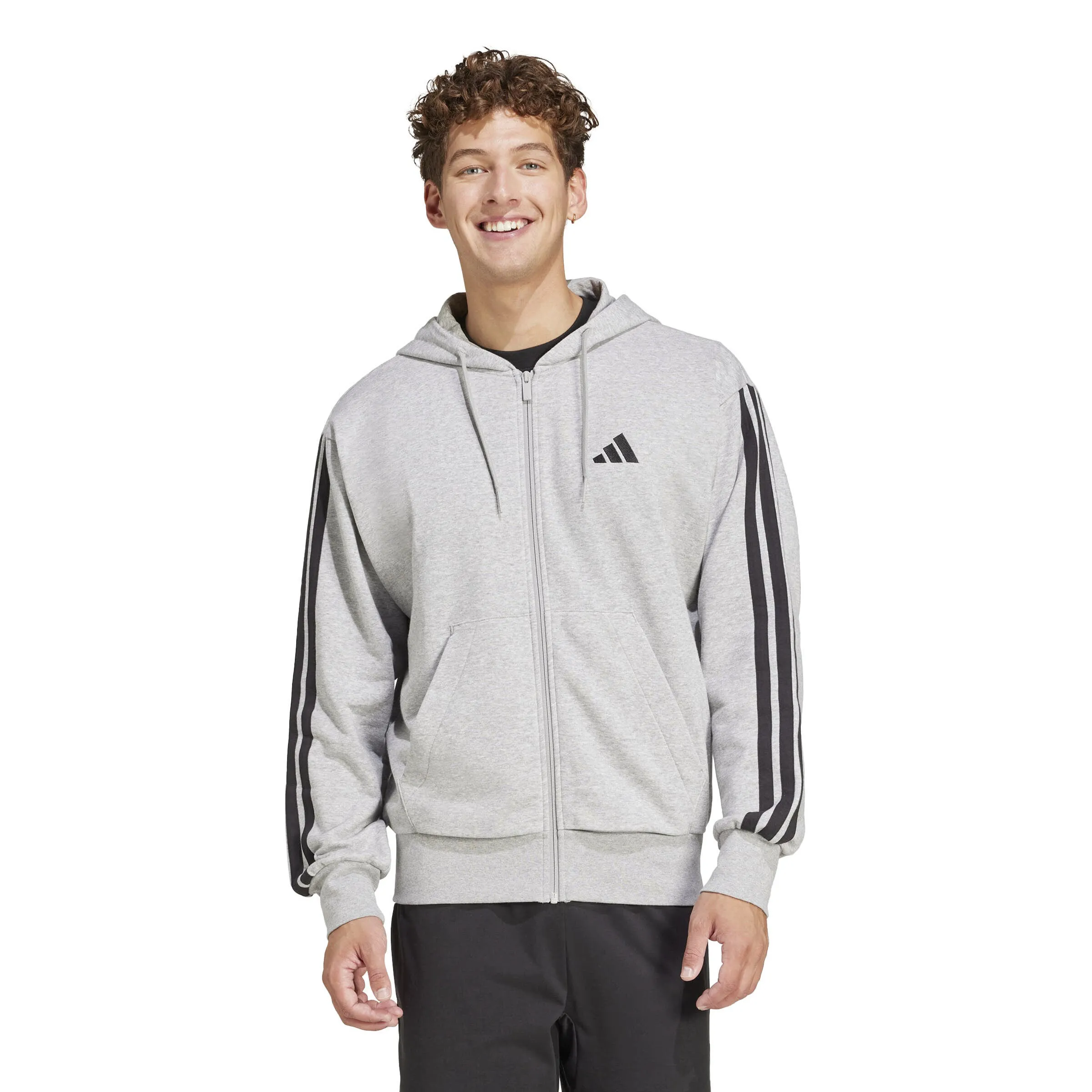 adidas Essentials 3-Streifen French Terry Kapuzenjacke Herren grau