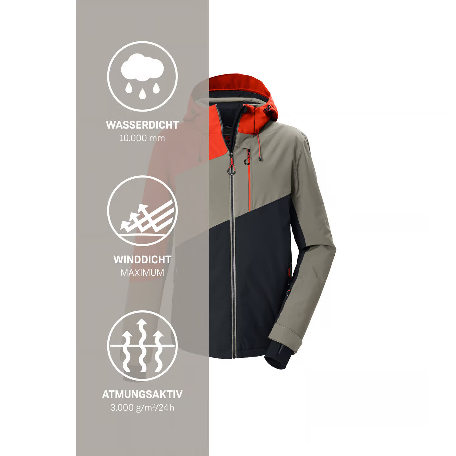 Killtec KSW 89 MN SKI JCKT Herren Skijacke Winterjacke Snowboardjacke orange/grau/schwarz