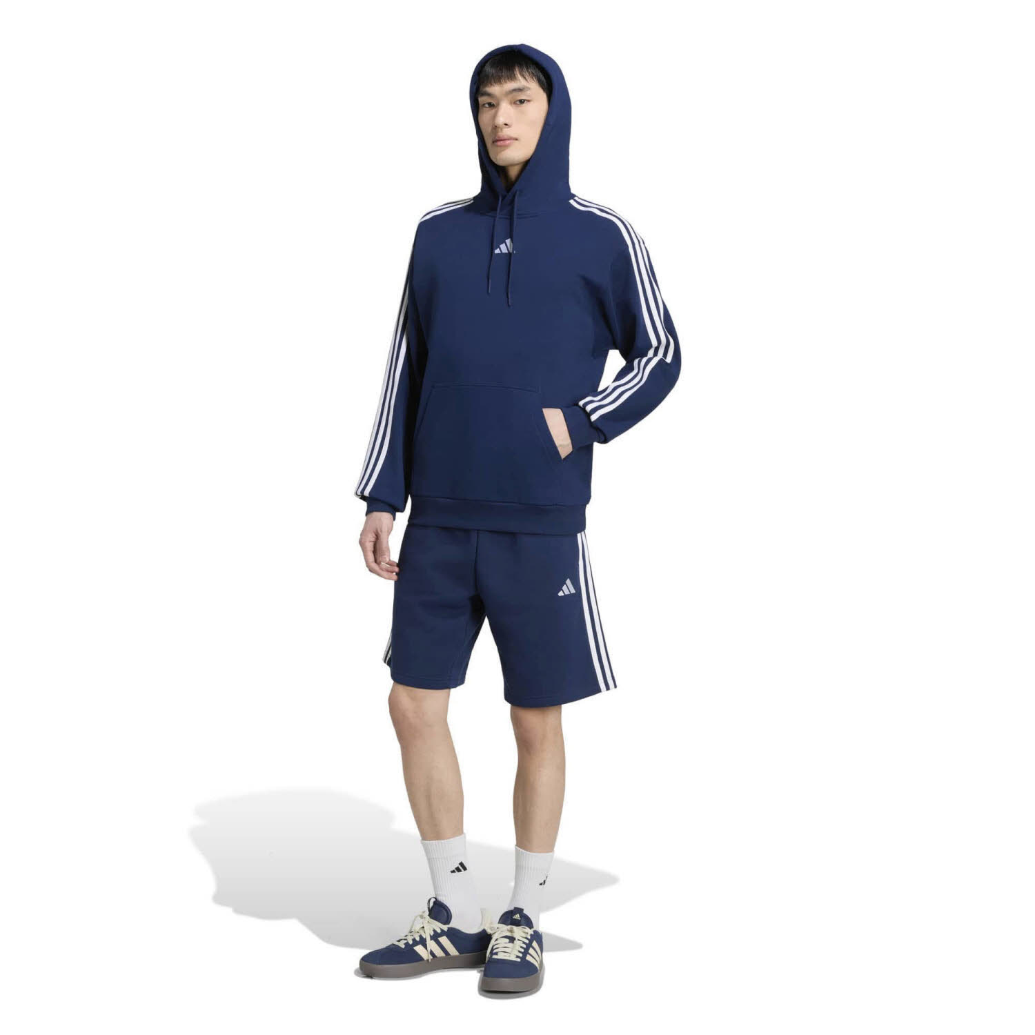 adidas Essentials 3-Stripes French Terry Herren Hoodie Kapuzenpullover blau