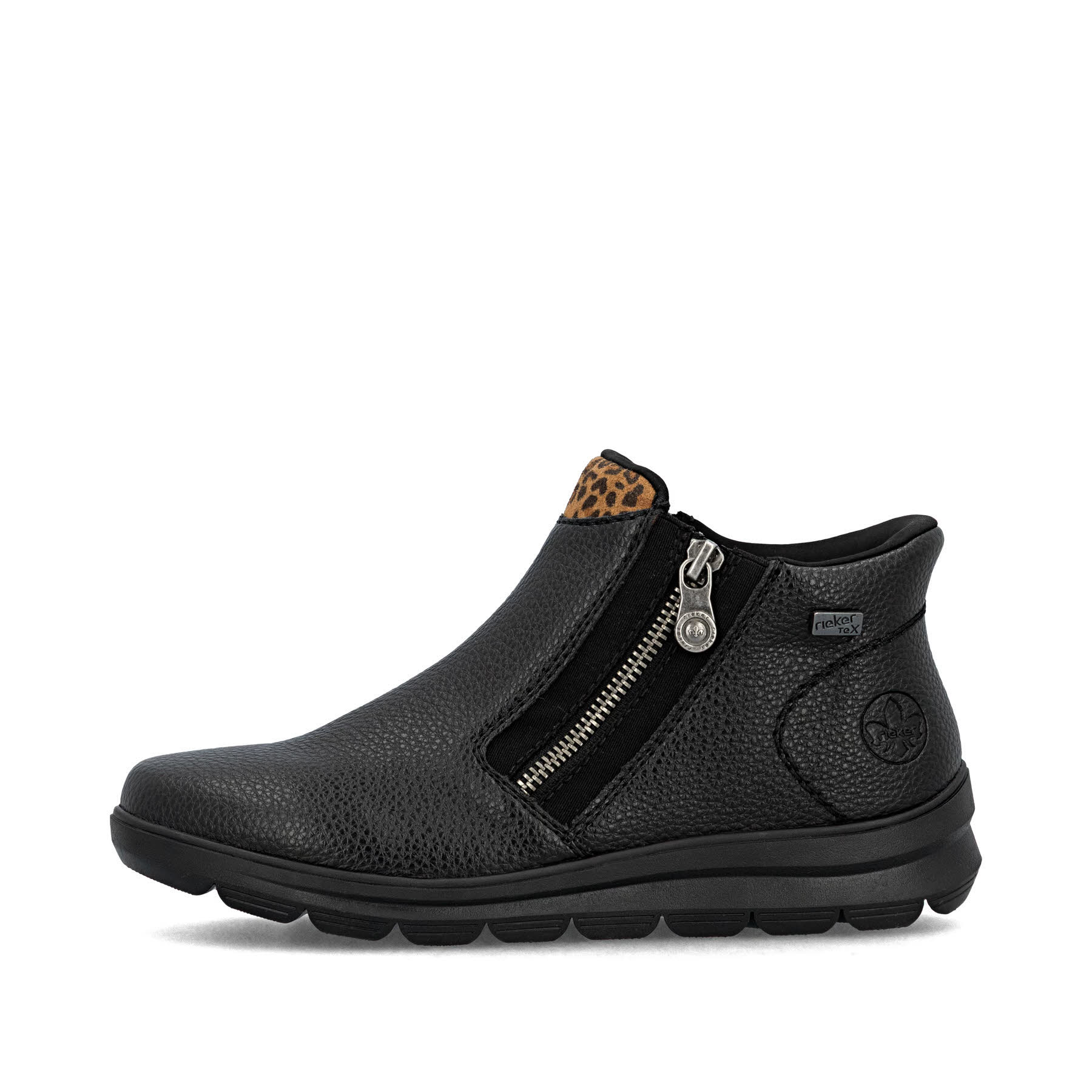 Rieker Damen Kurzstiefel schwarz mit Leo-Optik