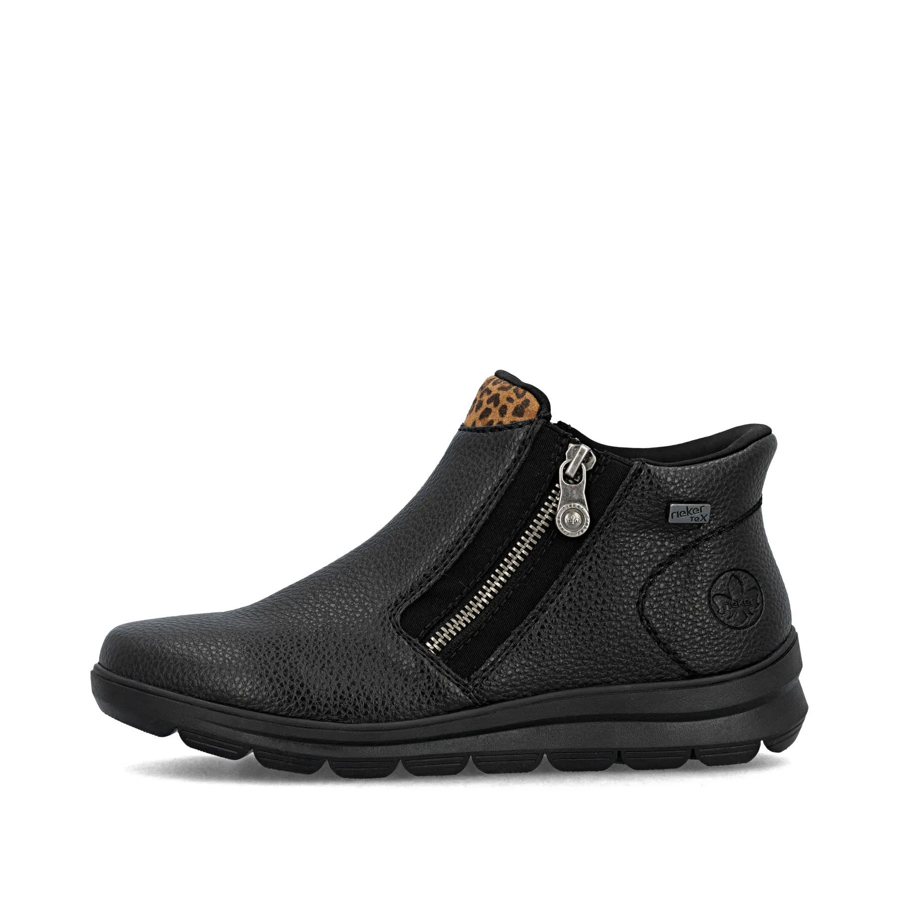Rieker Damen Kurzstiefel schwarz mit Leo-Optik