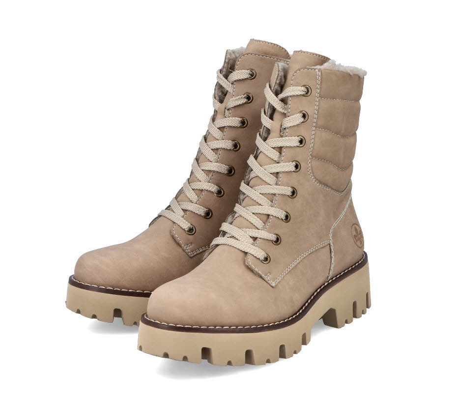 Rieker Damen Stiefelette Schnürer gefüttert Biker Boots braunbeige