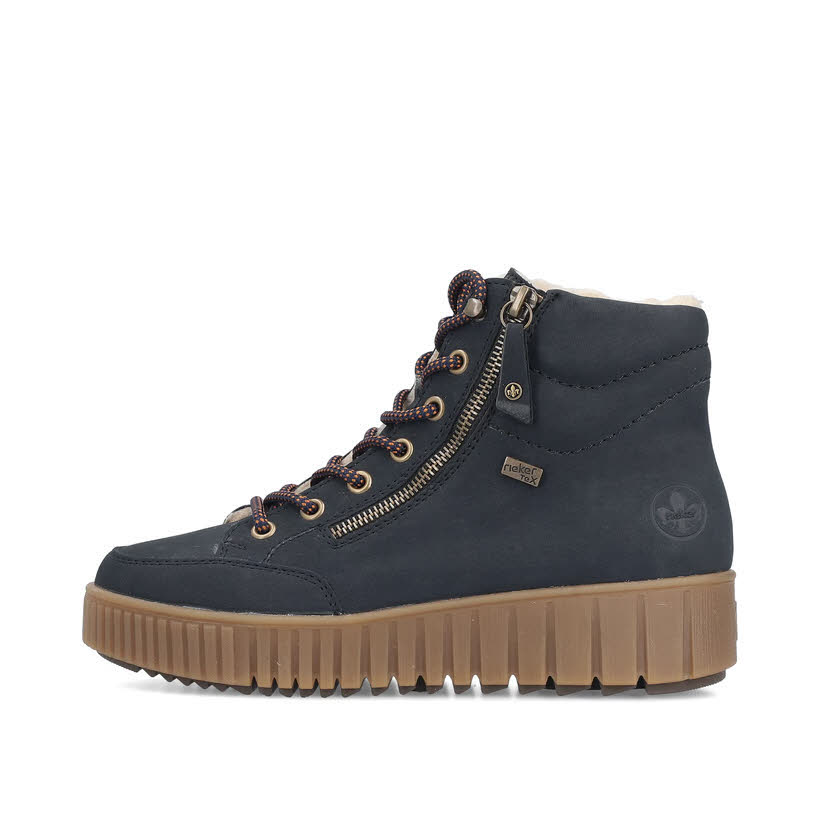 Rieker Damen Schnürstiefel Sneaker gefüttert blau