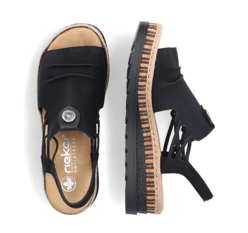 Rieker Damen Keilsandalette Sandale Modeschuh schwarz