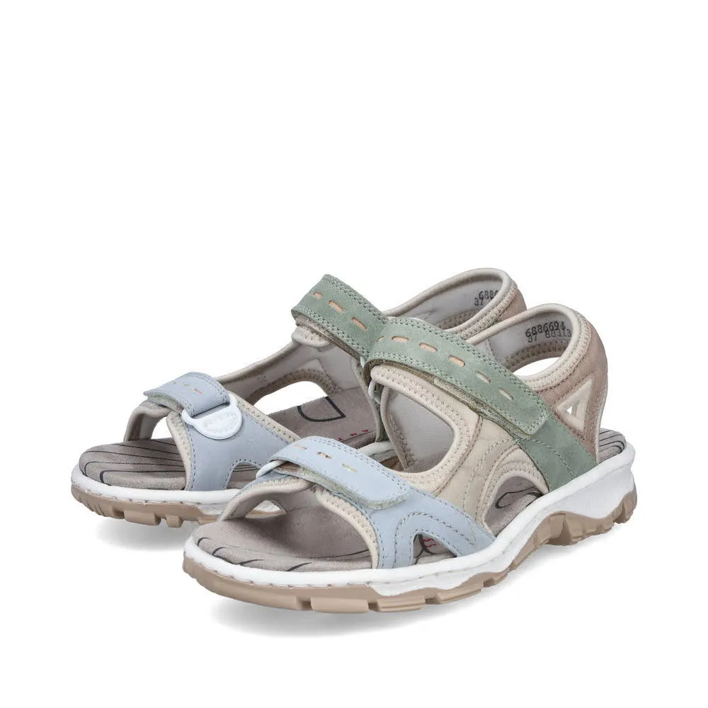 Rieker FSK Damen Sandalen Trekkingsandalen beige/grün/blau