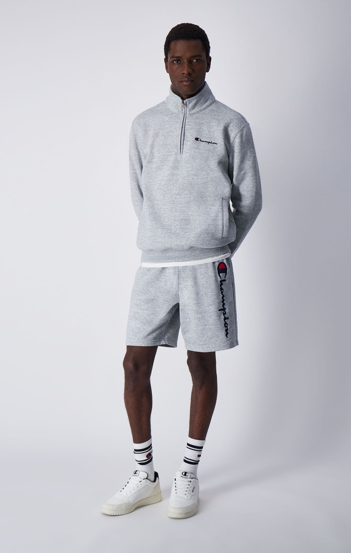 Champion Fleece-Sweatshirt Herren Half-Zip Fleece-Pullover grau