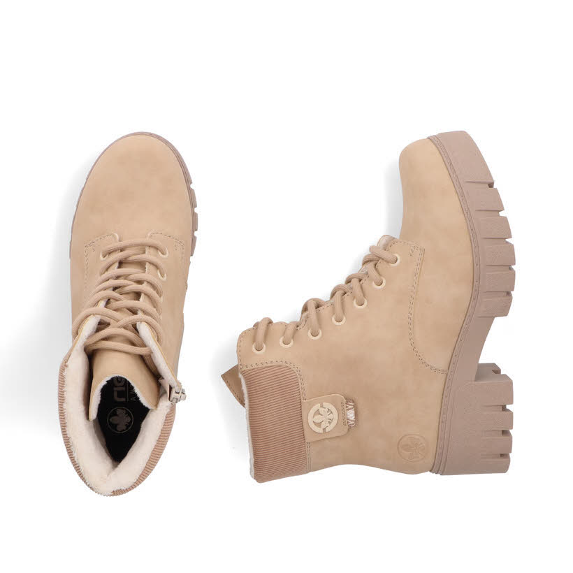 Rieker Biker Boots Damen Stiefeletten Schnürstiefel Kurzstiefel beige