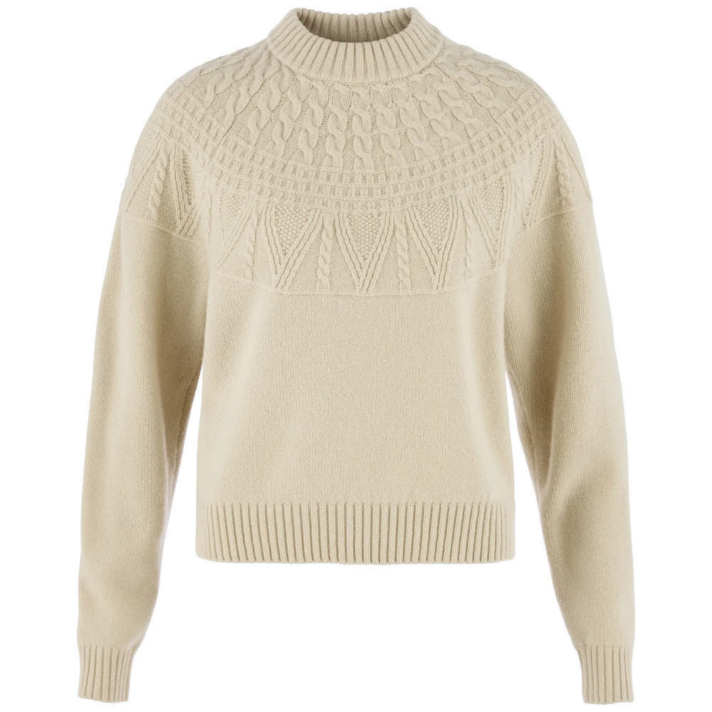 Fjällräven Övik Solid Jacquard Knit  Damen Strickpullover Wollsweater beige