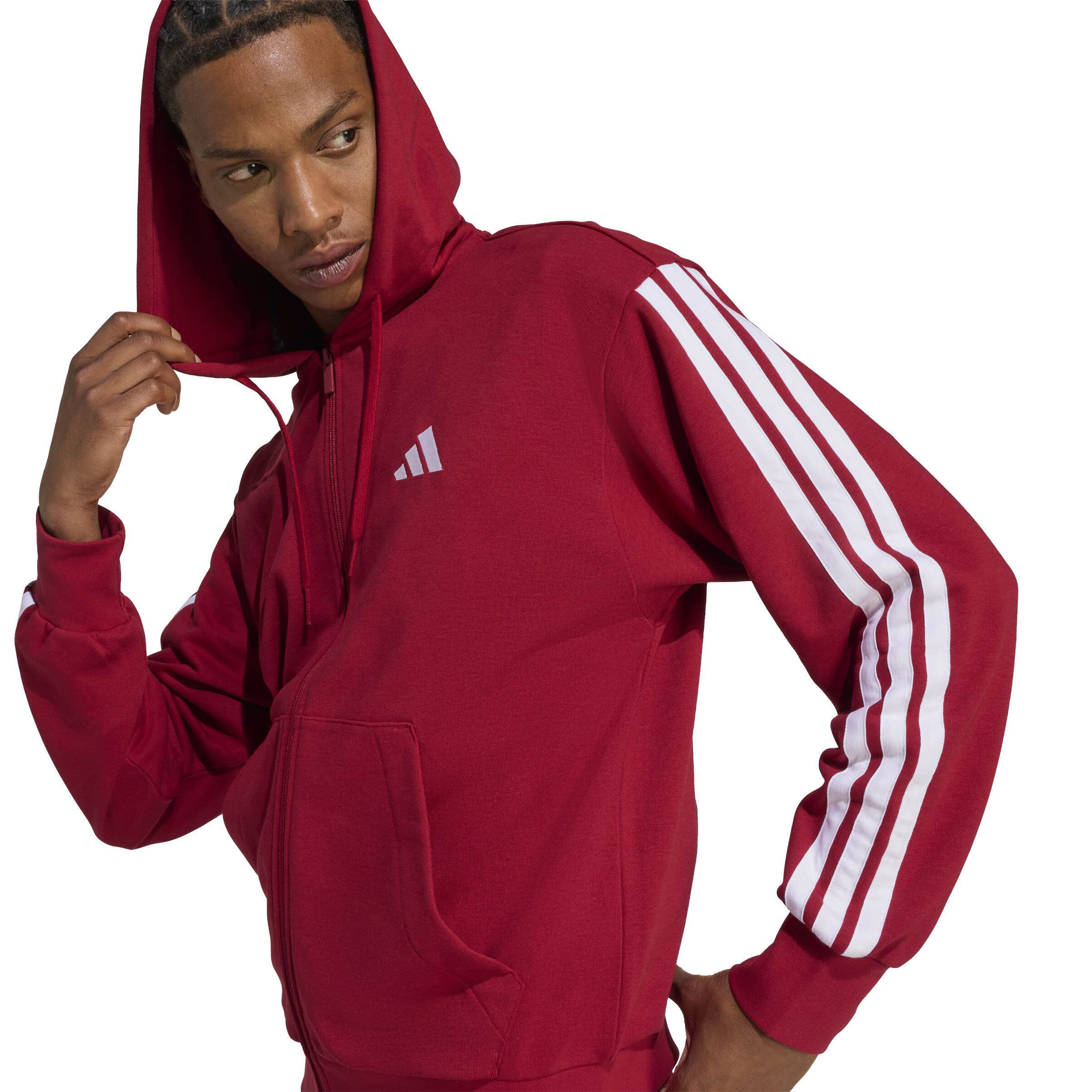 Adidas Essentials 3-Streifen French Terry Herren Kaputzensweat rot