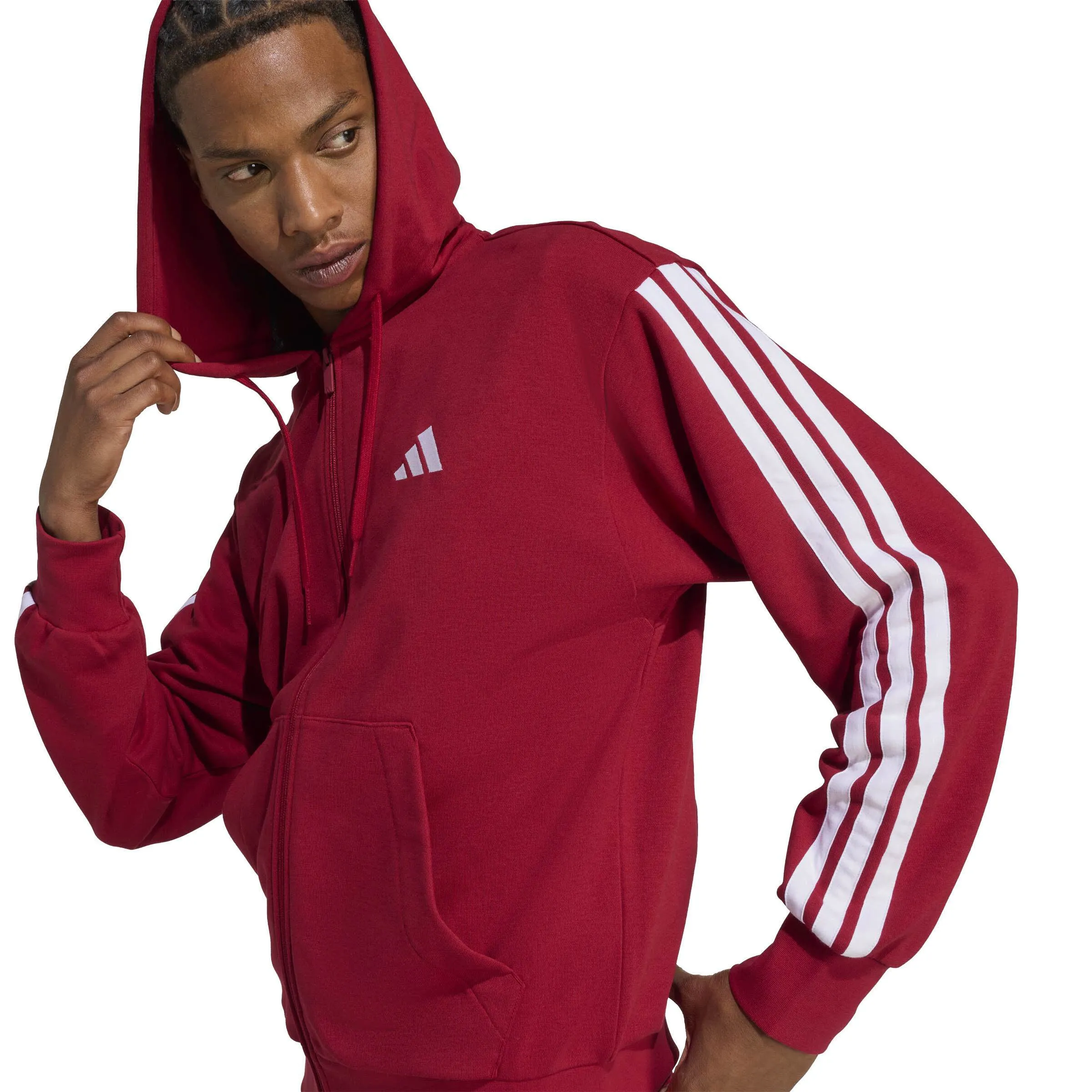 Adidas Essentials 3-Streifen French Terry Herren Kaputzensweat rot