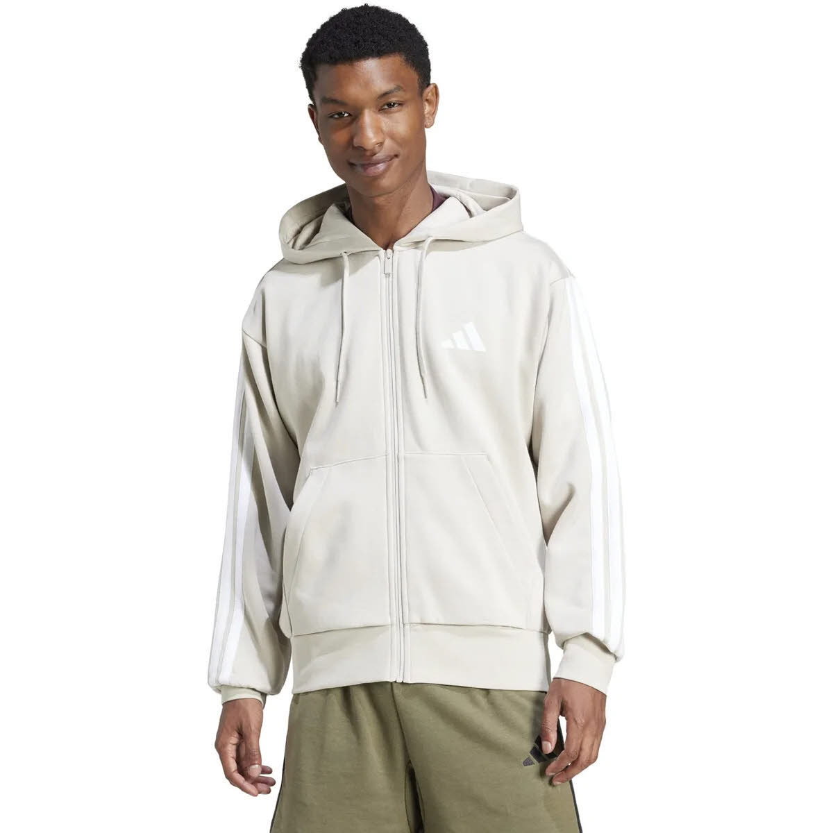 adidas M 3S FL FZ HD Herren Kapuzenjacke beige