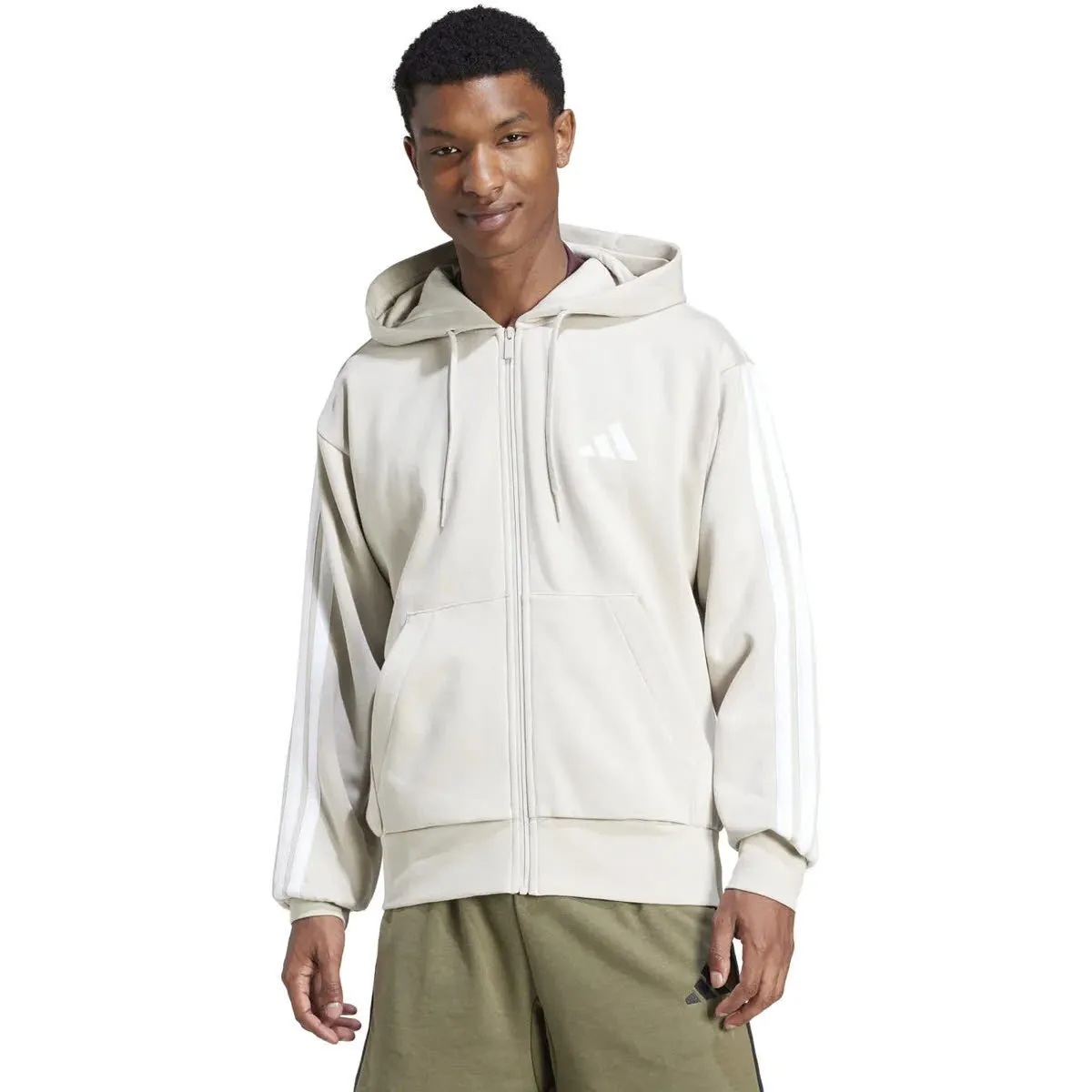 adidas M 3S FL FZ HD Herren Kapuzenjacke beige