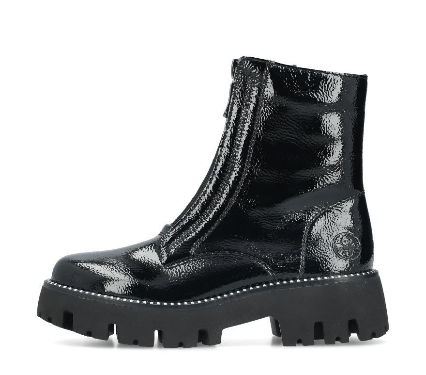 Rieker Damen Stiefelette Slipper gefüttert Biker Boots glanzschwarz