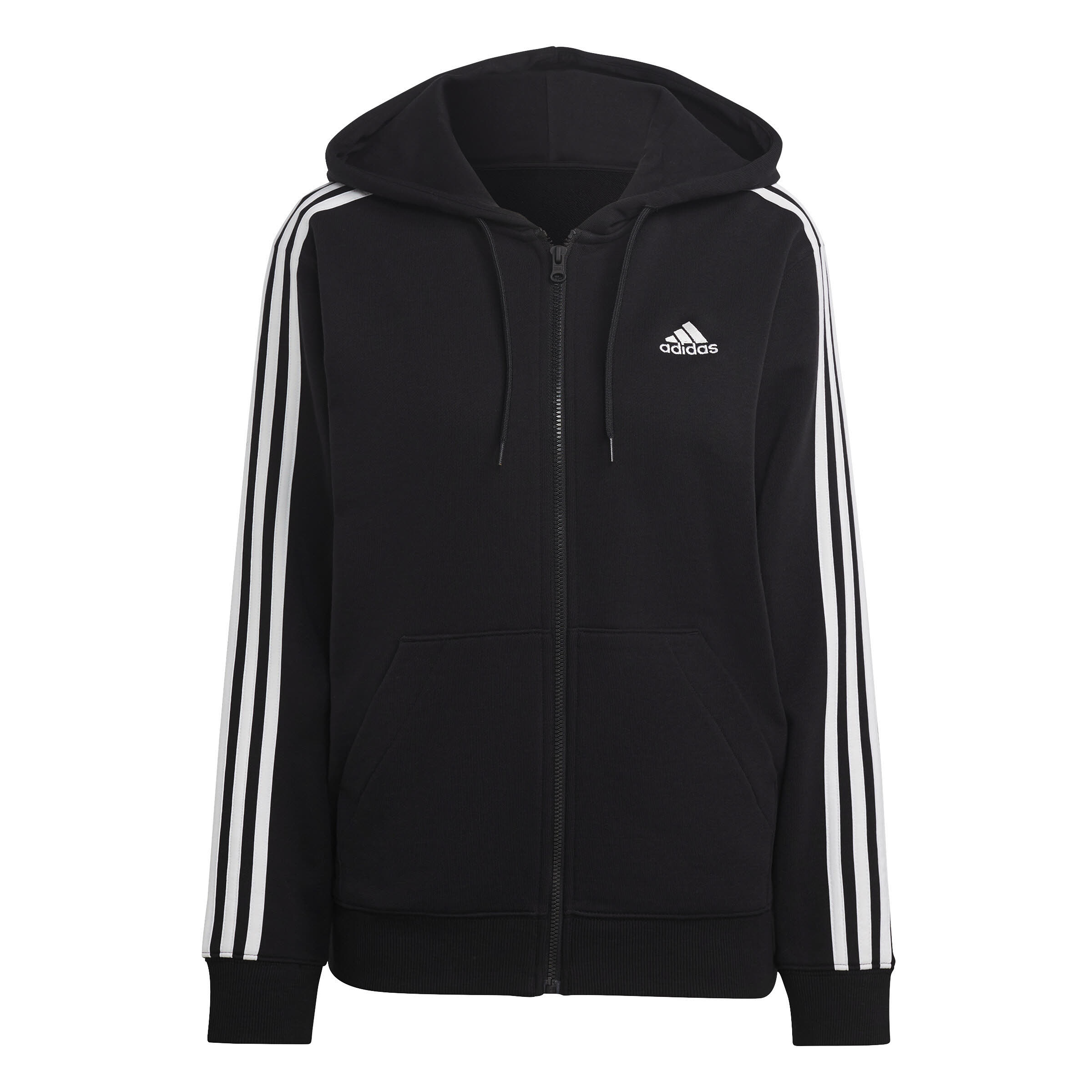 adidas Essentials 3-Streifen French Terry Regular Sweatjacke Kapuzenjacke Damen schwarz